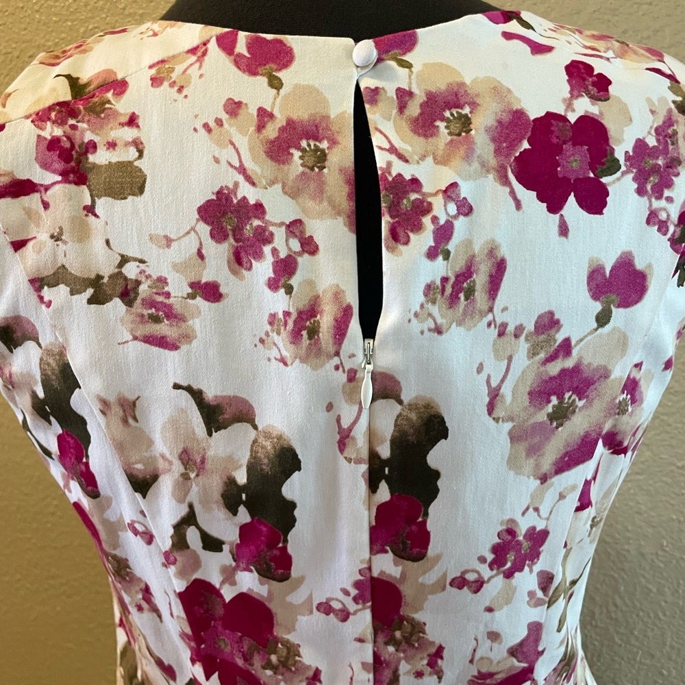 White House Black Market Womens Pink and Cream Floral Midi Dress Size 8 - Picture 5 of 12